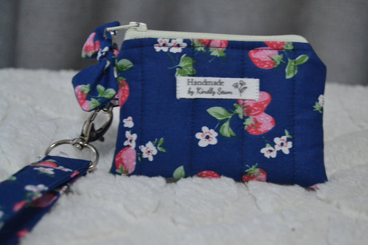 The Navy Strawberry Picnic Keychain Wallet