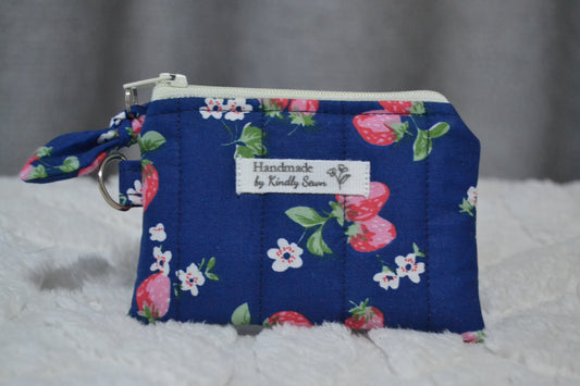 The Navy Strawberry Picnic Keychain Wallet